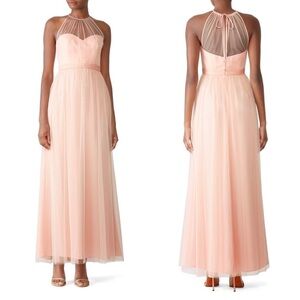 BHLDN AMSALE Maxi Dress Sheer Illusion Halter Ballerina‎ Tulle Formal Gown Sz 10